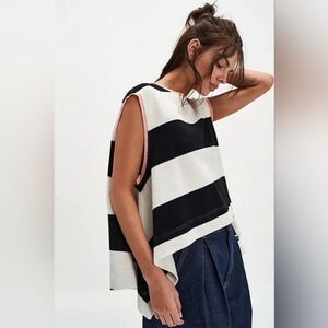 Free People Walcott Sweatshirt Size M Striped Boxy Fit NWT